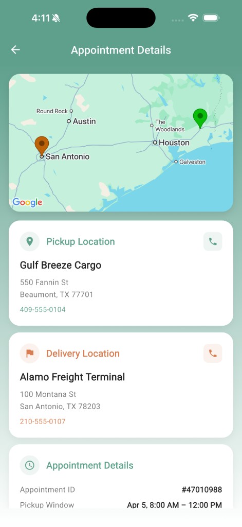 Appointment detail before claim
